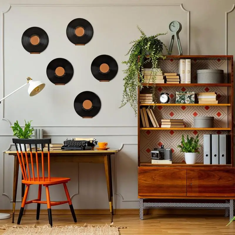 Album Wall Mount 6PCS Record Holder Stand Album Organizer Display Rack For Files Books Rustic Wood Newspaper Holder Modern Home