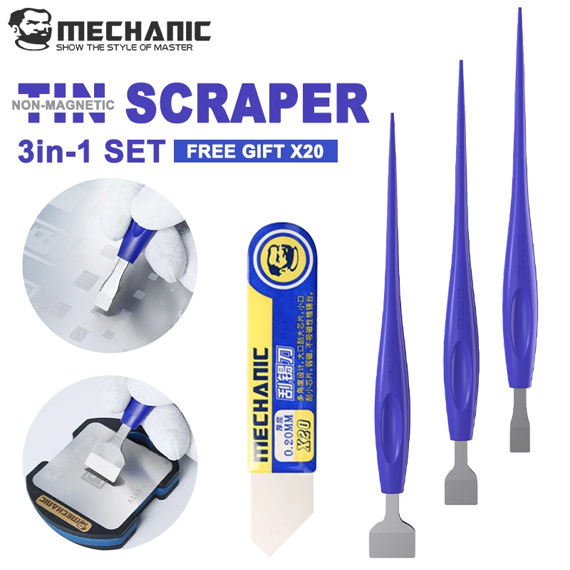 MECHANIC TS3 Solder Scraper Non-Magnetic Non-Slip 3-in-1 Tool for Phone CPU IC Chip BGA Reballing PCB Stencil Repair