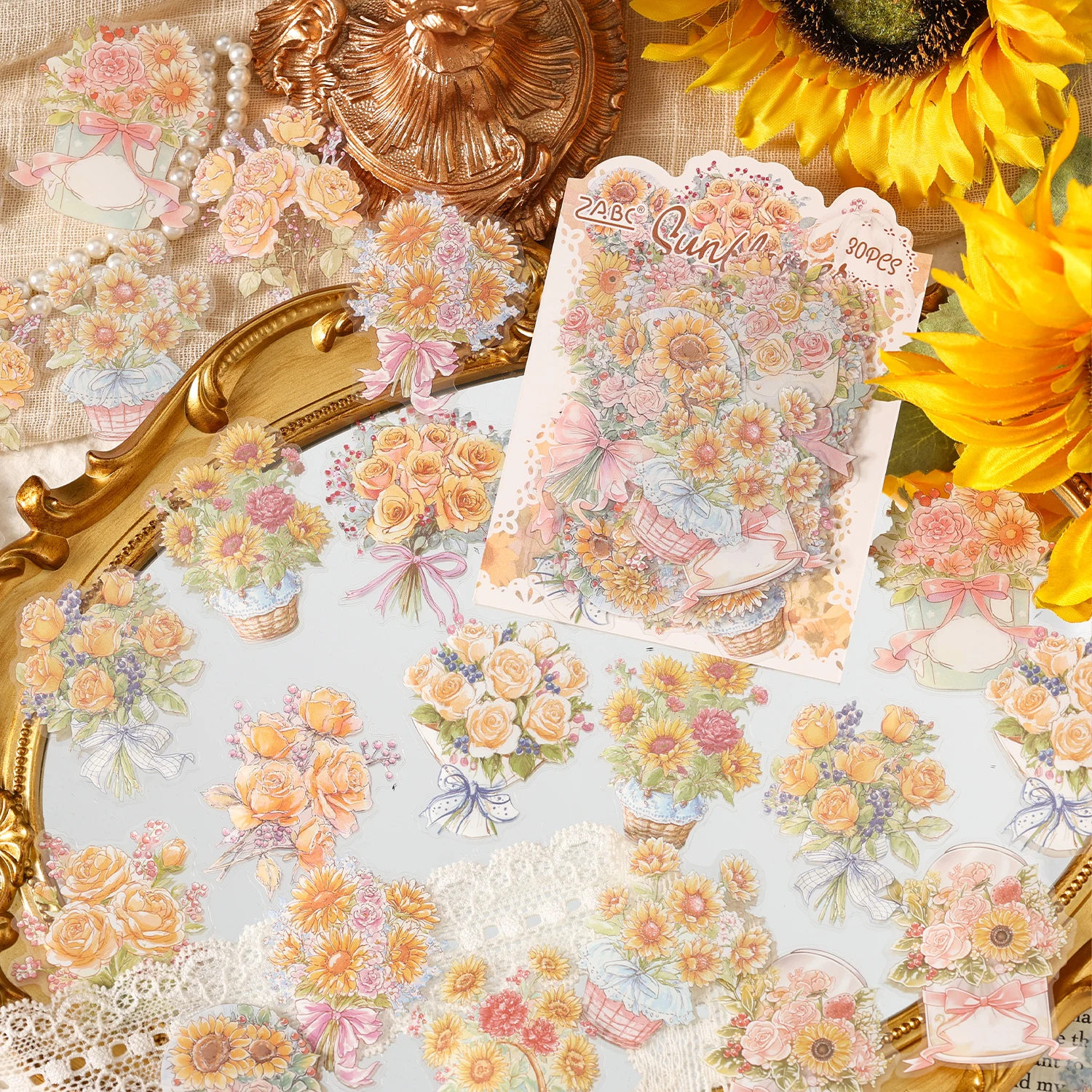 6styles/Yuqing Flower Translation Series Sticker Pack Fresh Flower Theme Handmade Account Collage Background Decorative Stickers