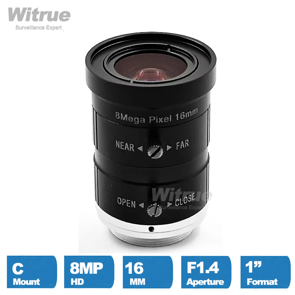 

Witrue HD 4K 8MP 16mm F1.4 C Mount Professional 1" CCTV Lens Industrial Machine Vision Lens for security Cameras