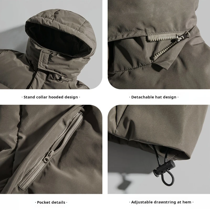 Men Hooded Jacket Thick Warm Down Cotton Bubble Parkas Winter Waterproof Coat 2024 Mens Streetwear  Jackets Detachable Hood