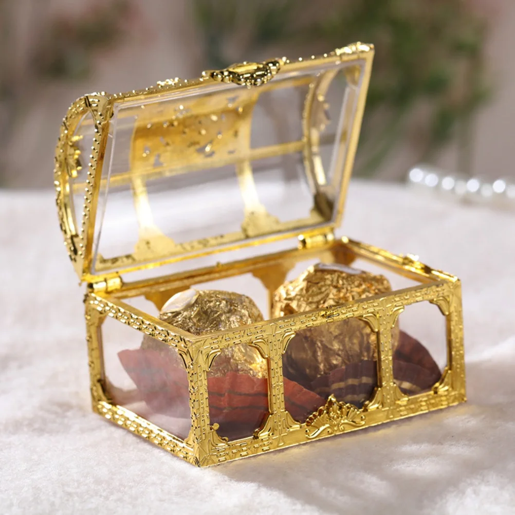 

12pcs Transparent Candy Box Creative Beautiful Treasure Box for Wedding Party Festival (Golden, Large Size)