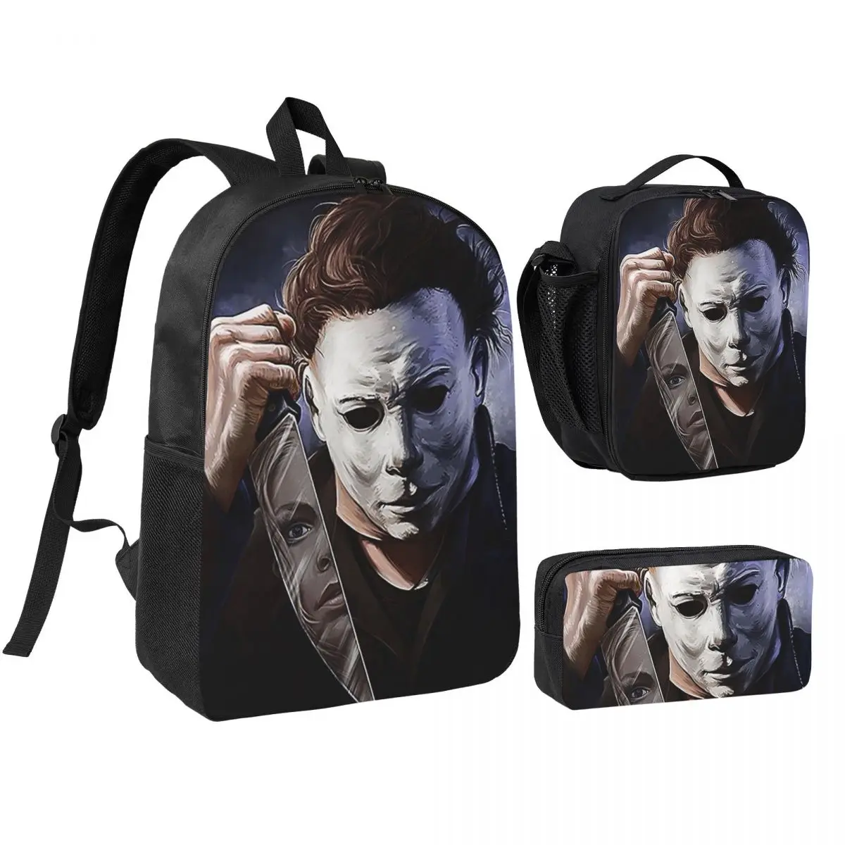

Michael Myers Backpack Student BookBag School Bag Shoulder Bags 3ps Insulated Lunch Bag Pencil Case