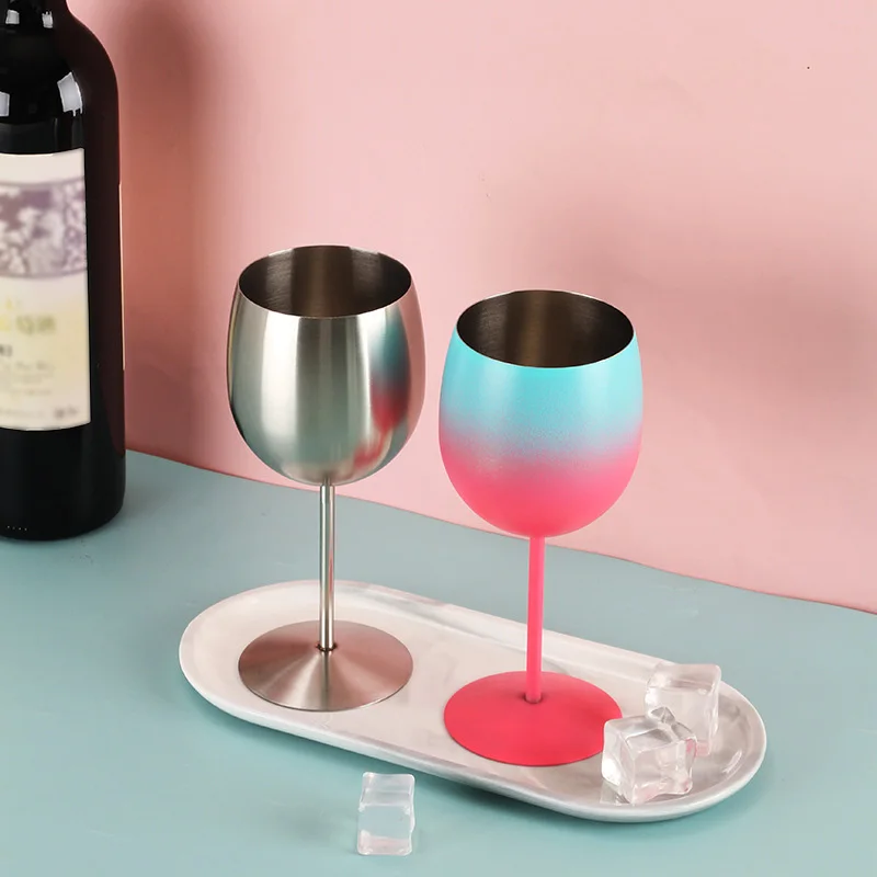 300ml Creative Light luxury Goblet Fashion Stainless Steel Wine Glass Goblet Frosted Color Red Wine Cup Family Bar Champagne Cup