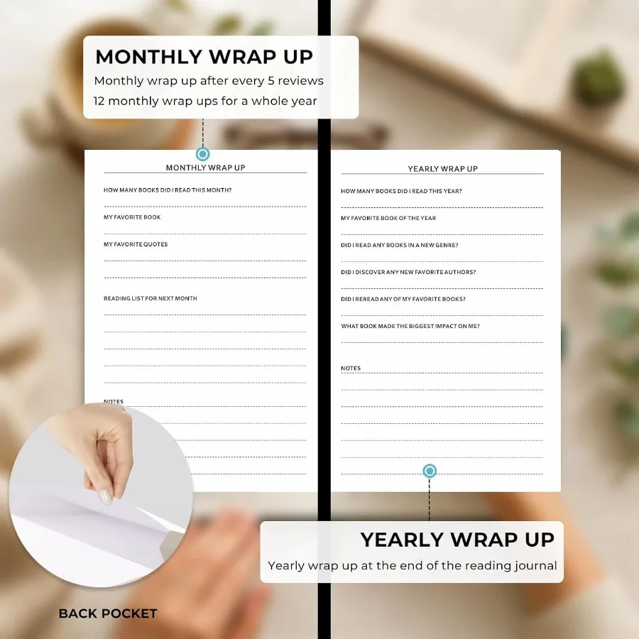 Элегантный Jourl для чтения 60-книго журнала с держателем для ручек и задним карманом Отслеживайте свой герой чтения Идеальный подарок для книги L