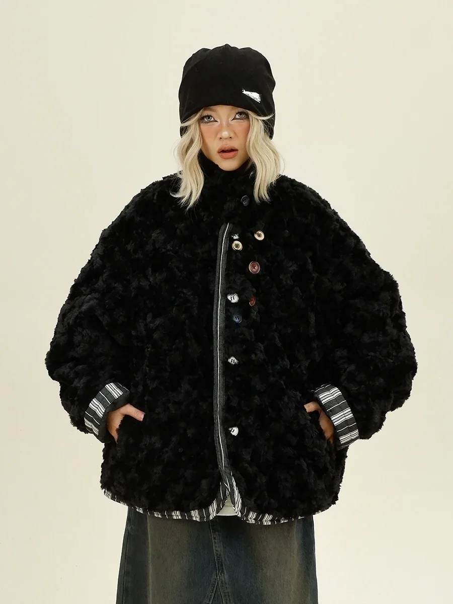 

Badge Lamb Wool Parkas Women's 2024 Winter New Loose Bf American Trendy Couple Thickened Coats