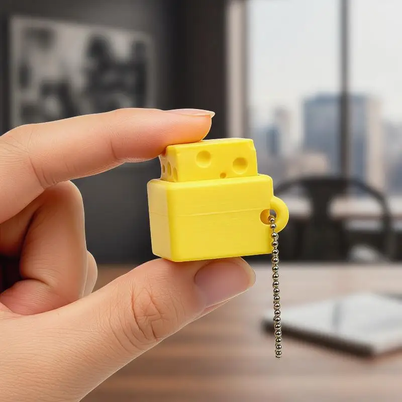 Cheese Shaped Fidget Keychain Soft Mini Stress Relief Squeeze Toy Portable Key Ring Daily Carry Gift for Kids Travel Use