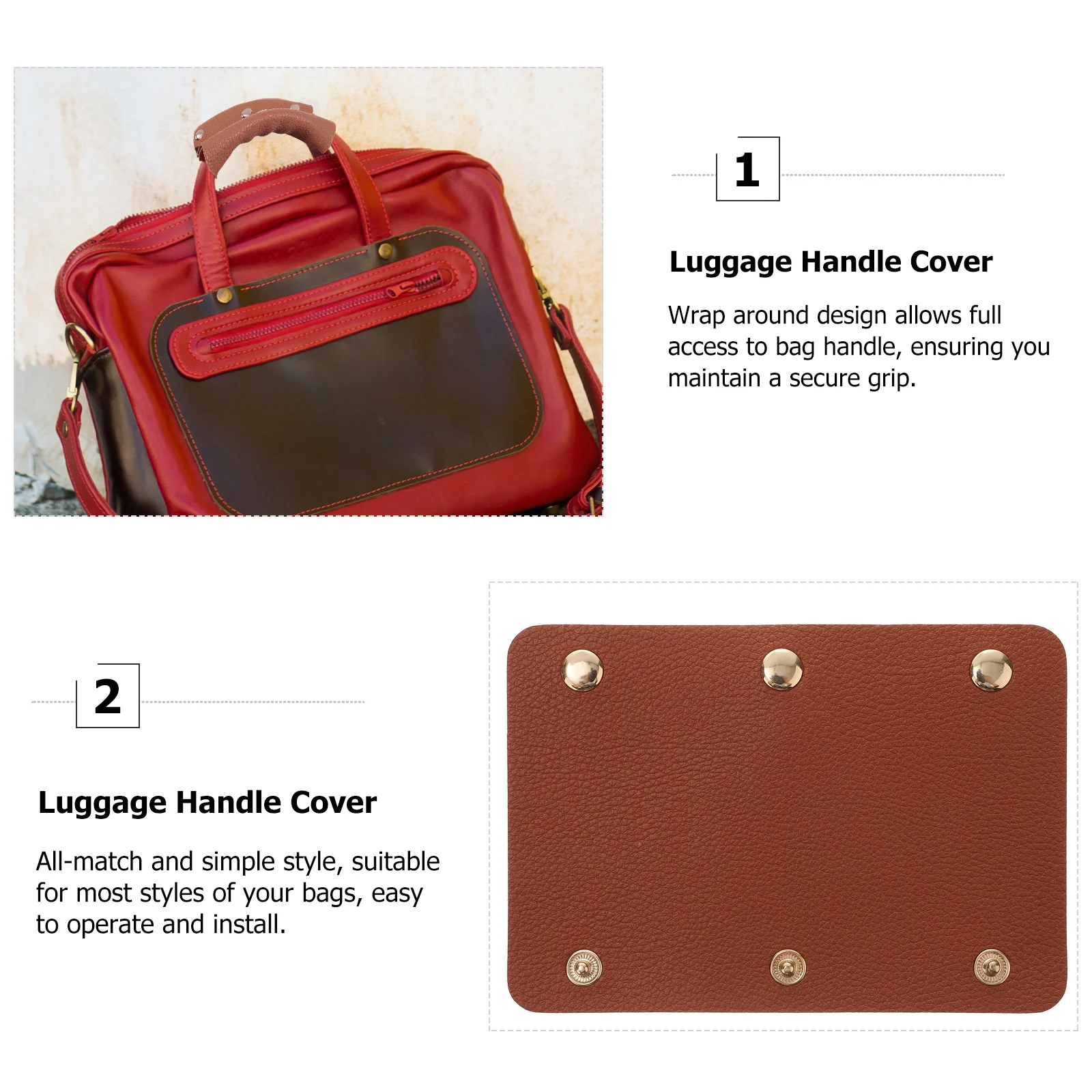 

2PCS Bag Handle Wrap PU Sleeve Anti-length Handguard Luggage Handle Belt Comfortable Elastic Brown Outdoor Travel