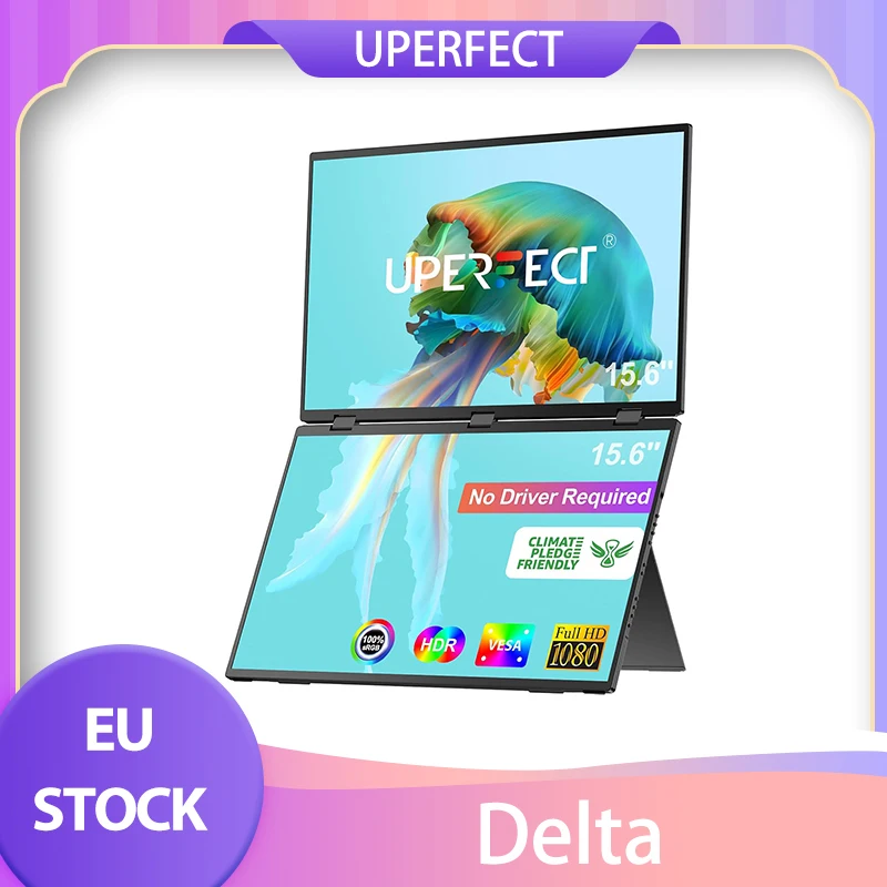 UPERFECT Delta 15.6-inch Dual Screen Portable Folding Monitor 1920*1080 FHD IPS Screen, 60Hz Refresh Rate, 1000:1 Contrast Ratio