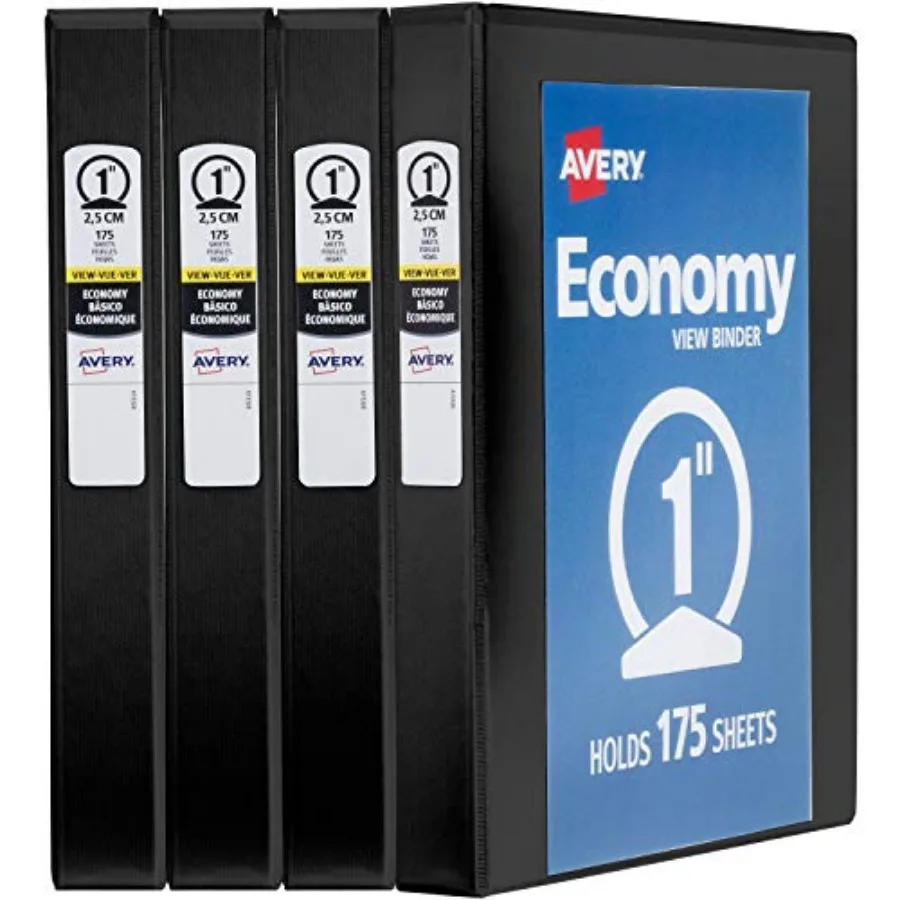 

Standard View 3 Ring Binders, 1" Round Rings, 175-Sheet Capacity, 1.4 Inch Wide Spine, Black Binders, Ideal for Lightweight Org