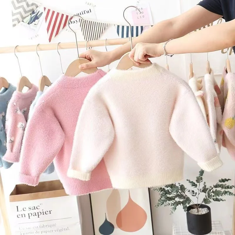 Girls Sweater Bottom Knit Sweater Clothing Thick Mink Cashmere Girl New Autumn Winter Children Pullover Girl Baby