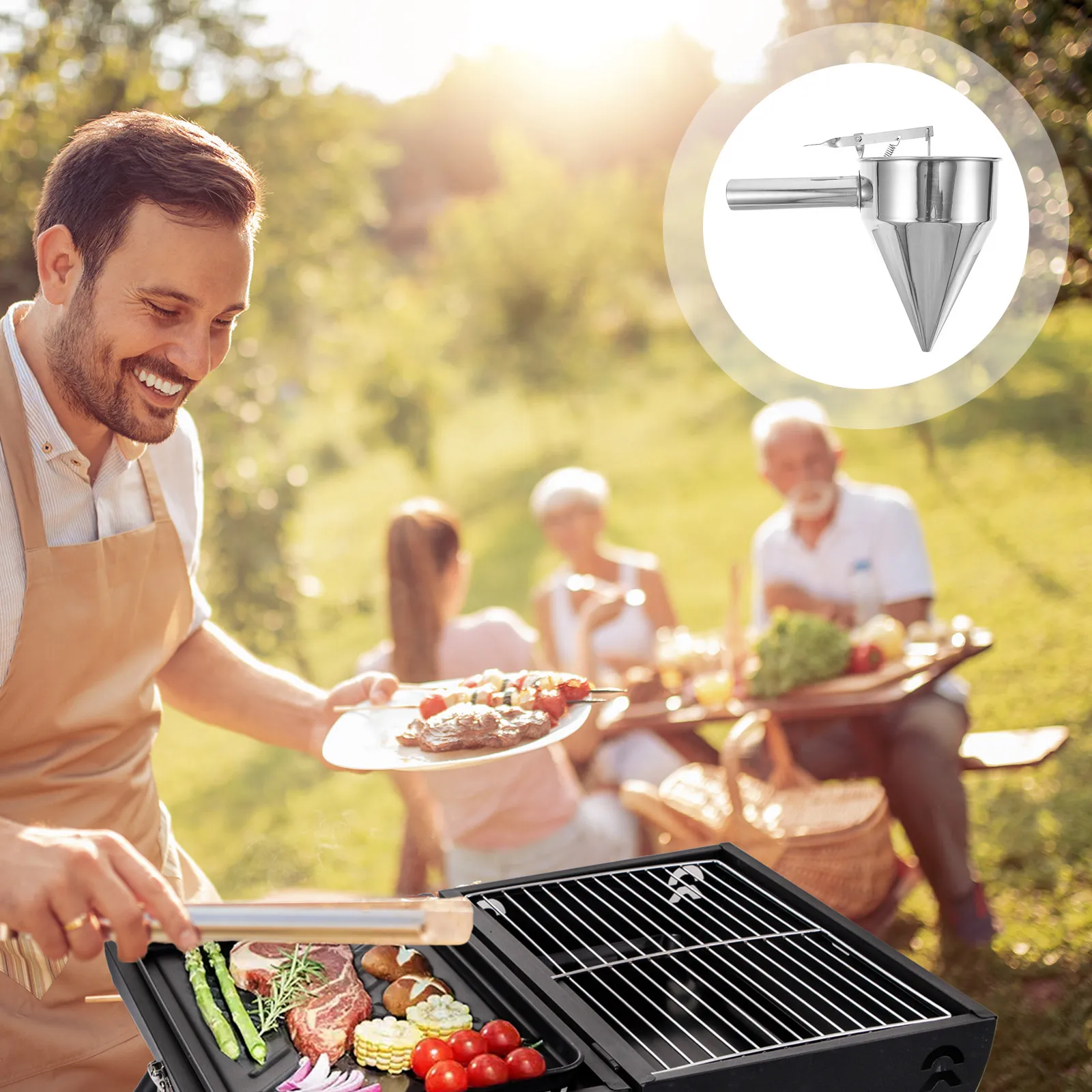 

Stainless Steel Outdoor Camping Funnel Thickened Conical Detachable Stand Baking Pancake Cake Dessert Syrup Dispenser Tool