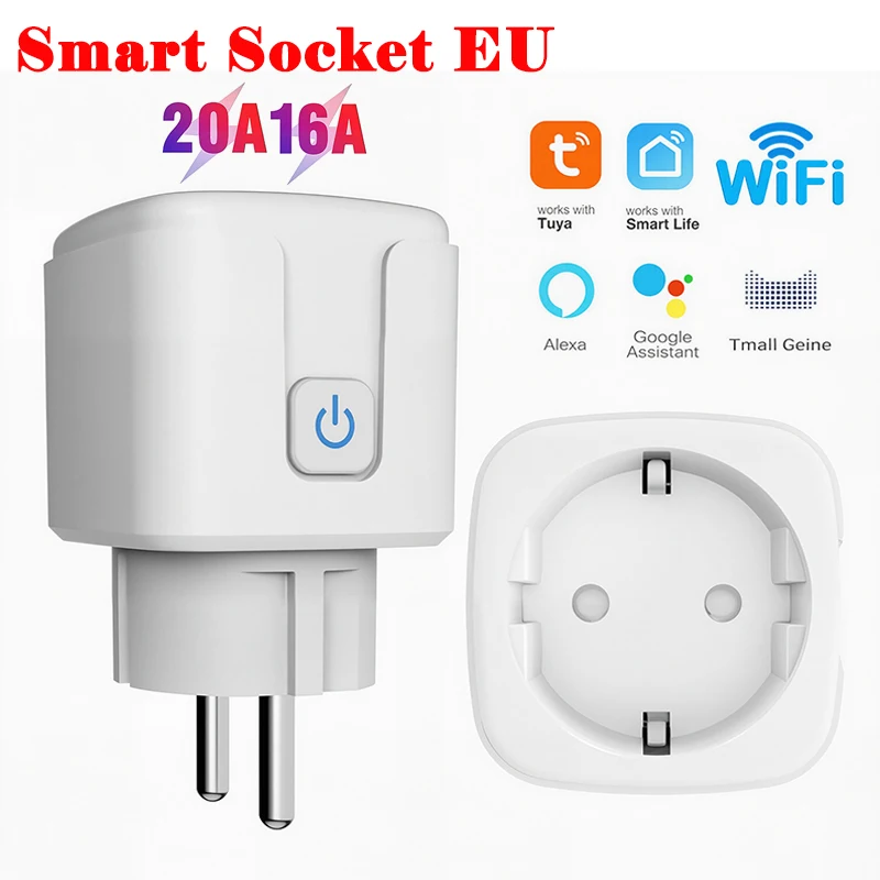 Smart Plug WiFi Socket EU 16A/20A With Power Monitor Timing Function Tuya Smart Life APP Control Works With Alexa Google Home