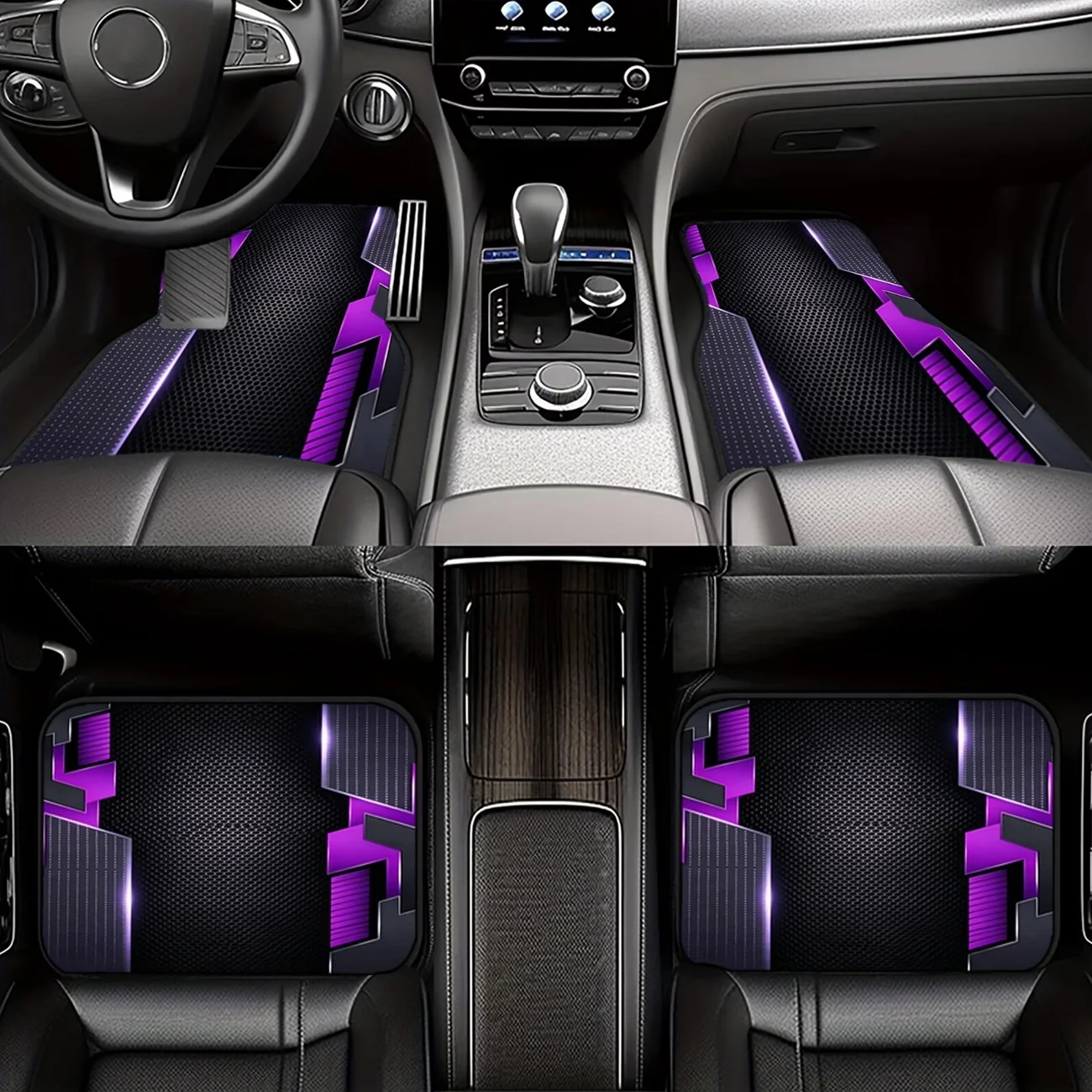 4 Stylish Purple and Black Car Floor Mats with a Futuristic Design ...