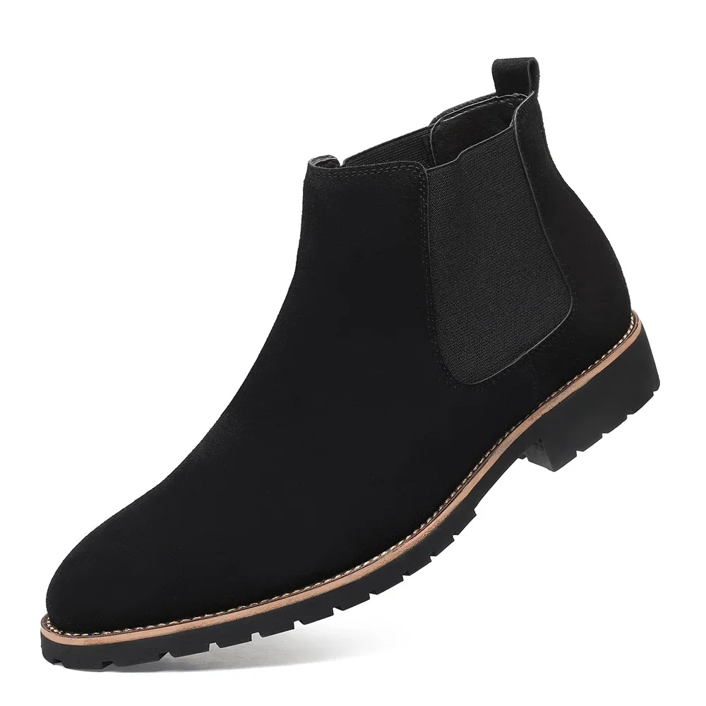 Fashion Men\'s Ankle Boot New Leather Men\'s Chelsea Boots Men Shoes Casual Black Sleeve Boots Outdoor High Top Wedding Shoes Male