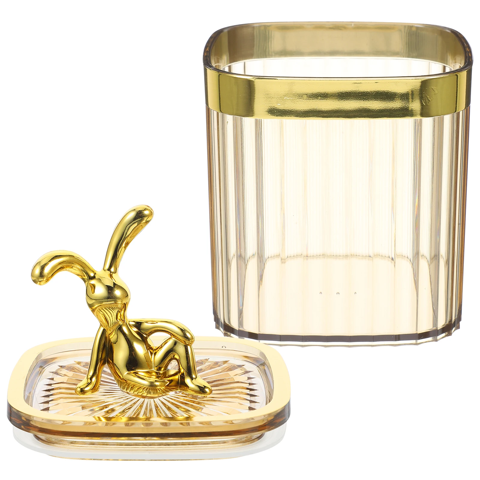 

Cotton Swab Holder Cartoon Bunny Lid Cotton Balls Pads Organizer Clear Vanity Desktop Storage Box Makeup Vanity Organizer