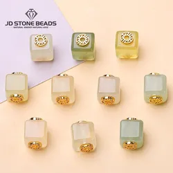 1 Pc Natural Light Green Jade Square Beads With Alloy Hole Small Pendant For Jewelry Making Diy Bracelet Necklace Accessory