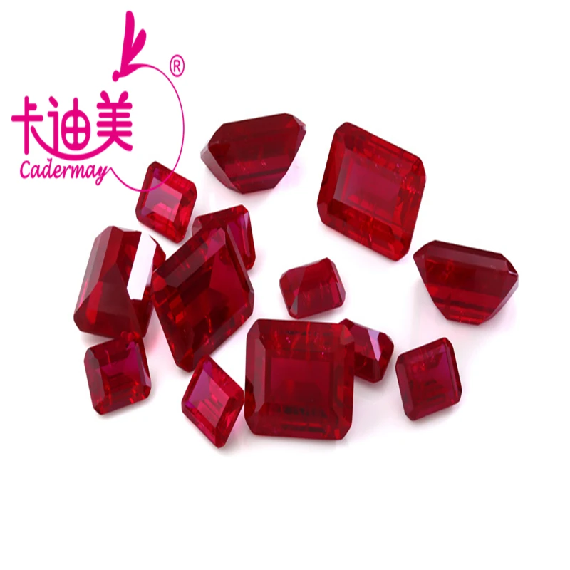 CADERMAY Emerald Cut Lab Grown Pegion Blood Red Ruby Loose Stones With Inclusions For Rings Necklace Customized Smart Jewelry