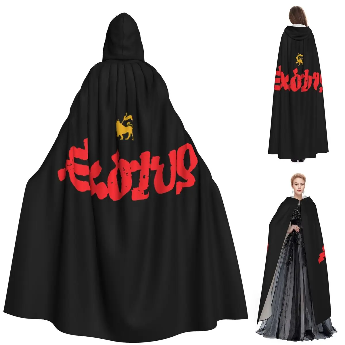 

Exodus длинный плащ с капюшоном, средневековый костюм ведьмы, накидка для косплея, Хэллоуин, вампир, для взрослых, унисекс