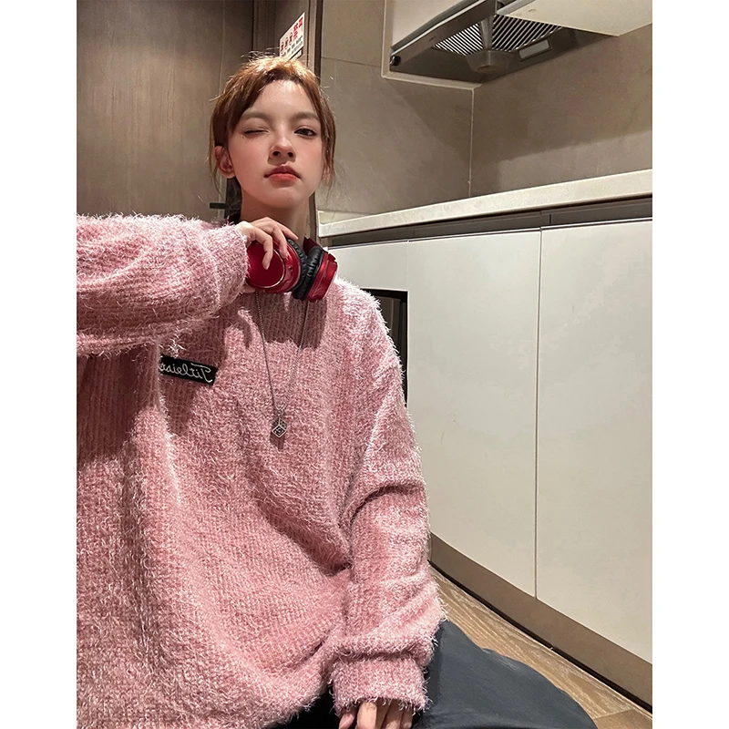 

Мужской свободный свитер с круглым вырезом, трикотажный, весна-осень, повседневный, комфортный, универсальный, модный, с эффектом премиум-класса