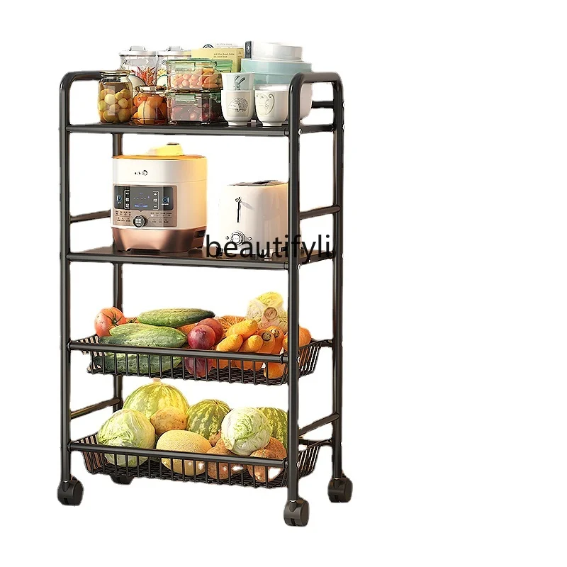 yj Kitchen Shelf Floor Multi-Layer Multi-Functional Fruit and Vegetable Vegetable Basket Storage Shelf with Wheels