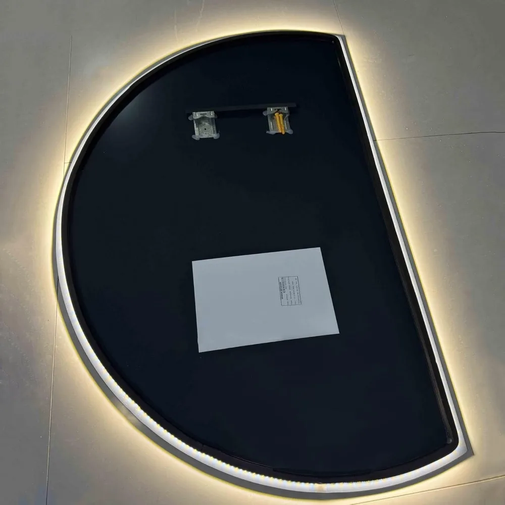 Grande espelho de maquiagem iluminado por LED meia lua, 51x35cm, sem neblina, adequado para banheiro e entrada