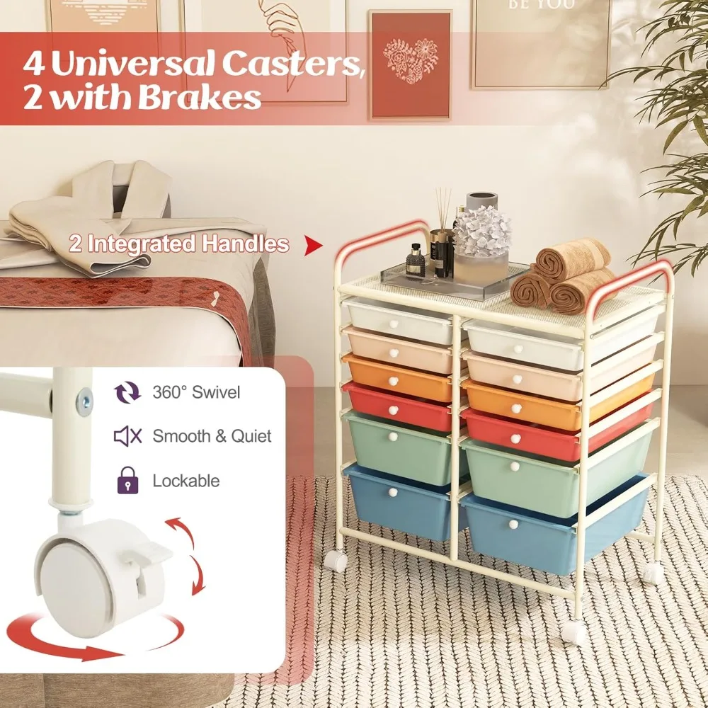 عربة تخزين دوارة مكونة من 12 درجًا من GOFLAME، منظم متعدد الأغراض مع درجين بلاستيكيين، عربة أدوات متنقلة مع C قابلة للقفل #5