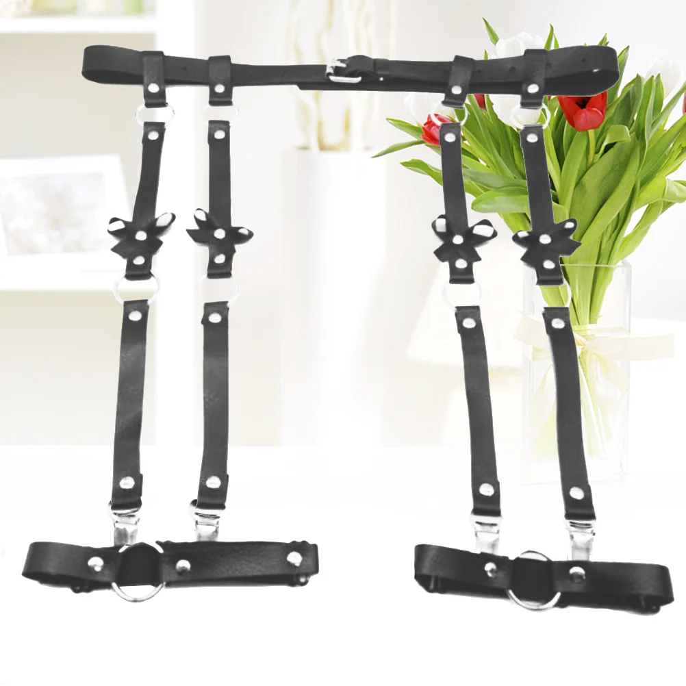 

Pu Leg Harness Adjustable Bowknot Decor Waist Suspender For Punk Cosplay Stage O-Ring Joint High Elasticity Ladies