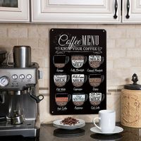 YOY RT Coffee Br Sgn Wll Decor - Metl Tn Vntge Coffee Menu Sgn for Coffee Stton Corner, Home Br, Frmhouse nd Ktchen Wll Decor rt