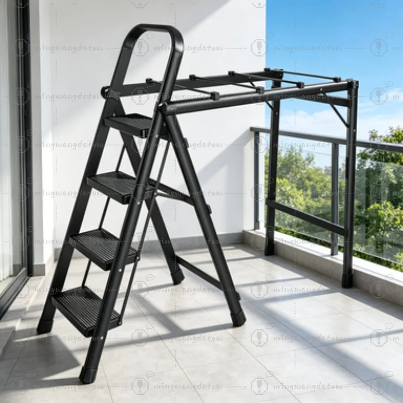 Foldable 2-in-1 Ladder Clothes Rack, Carbon Steel Thickened Household Step Ladder