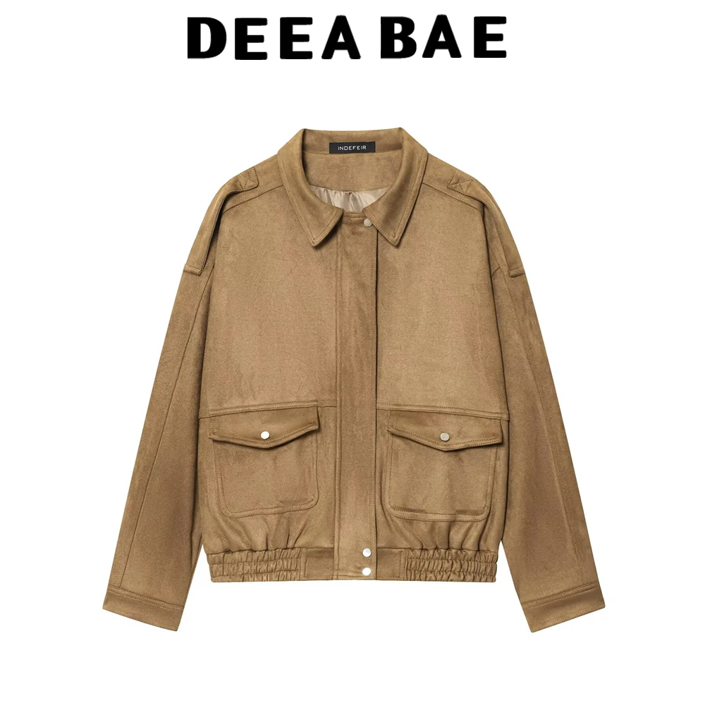 

DEEABAE Ретро-стиль из меха оленя, свободный повседневный силуэт с большим лацканом и карманом, куртка-пилот, новинка 2021 года, женская осенняя одежда