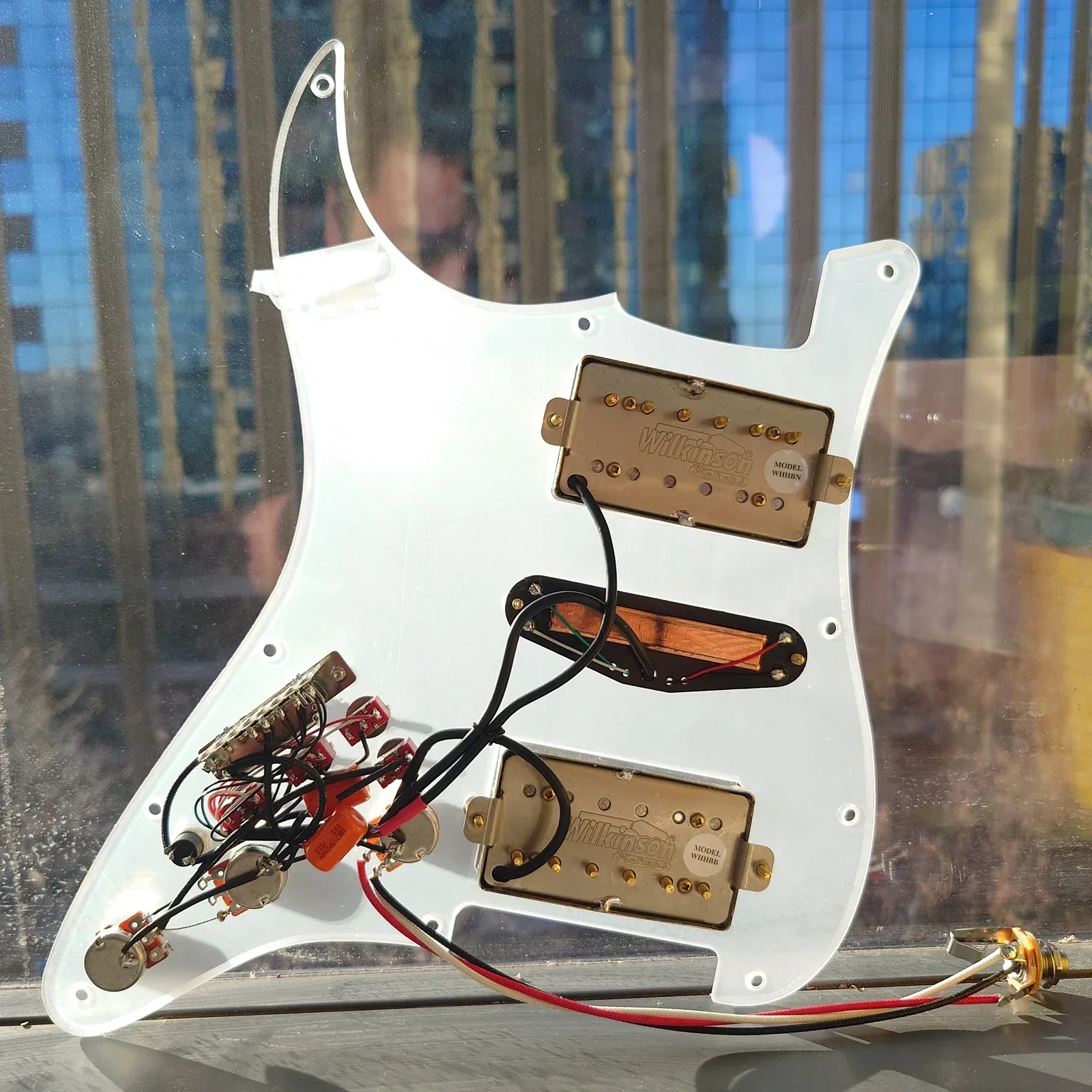 Prewired HSH Loaded Electric Guitar Pickguard Transparent Scratch Plate with Coil Split Alnico 5 Humbucker Pickups for ST view 4