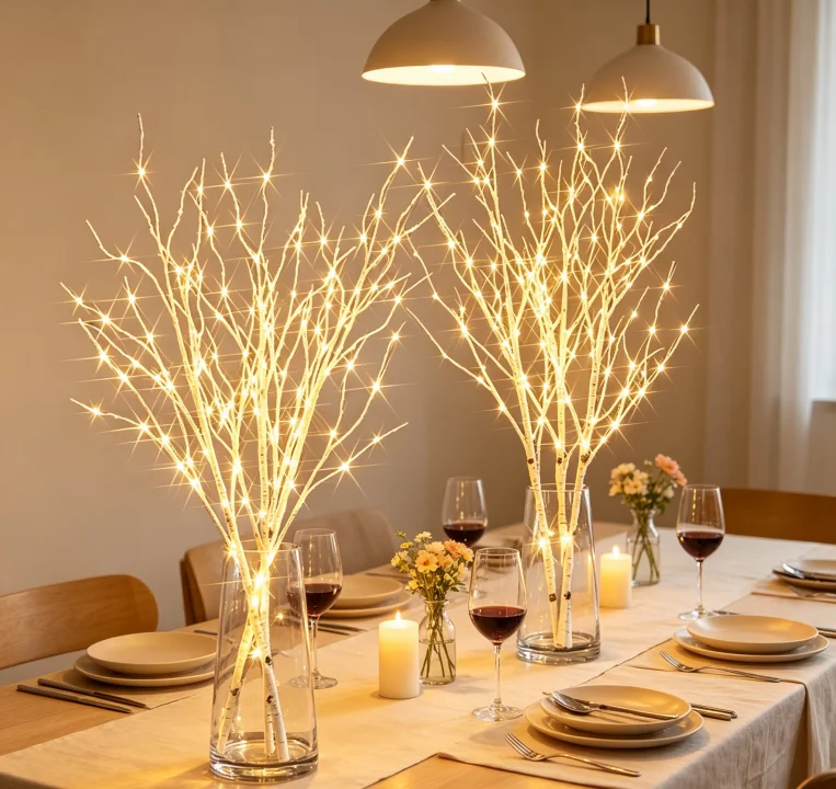 Home Bedroom Indoor Outdoor Decor 1PC White Birch Willow Branch Lights Battery Powered 20 LED Flexible Fairy Twig Lighting