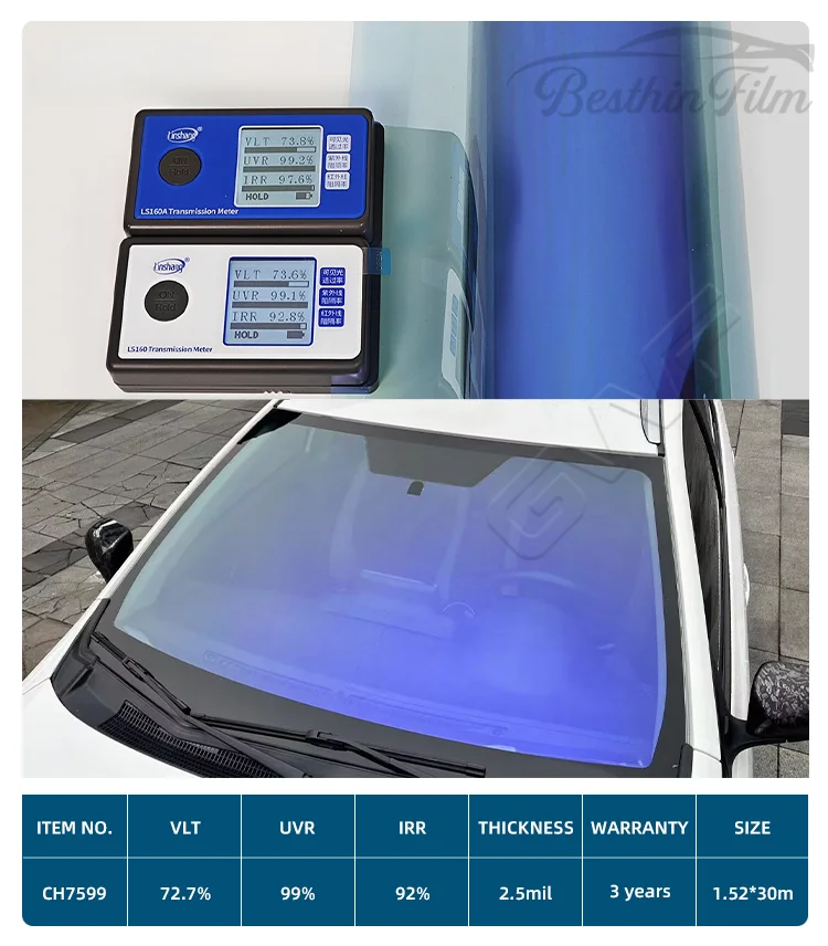 Kameleon PET-materiaal Auto voorruit Voorruit Bescherming Schaduwsticker Zelfherstellende UV-bestendige warmte-isolatie Tintfilm