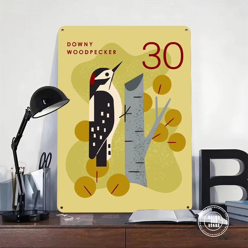 Aspen Downy Woodpecker Personalized 3D Textured Metal Poster Wall Art Vintage Tin Signs for Room Decorating Interior Desk Decor