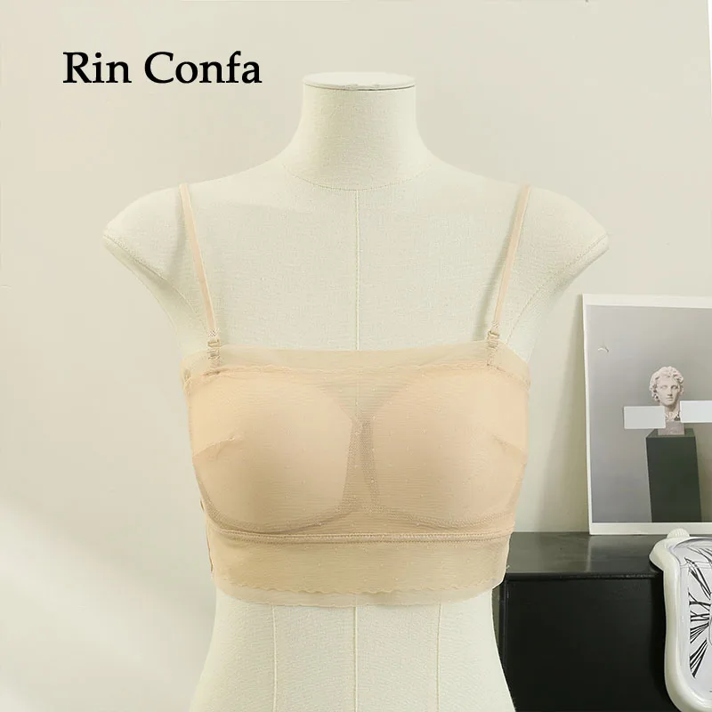 Rin Confa  Traceless Lace Tube Top Underwear Women's Summer Exposure-Proof Bra With Chest Pad Tops Fashion Knitting Short Crop T