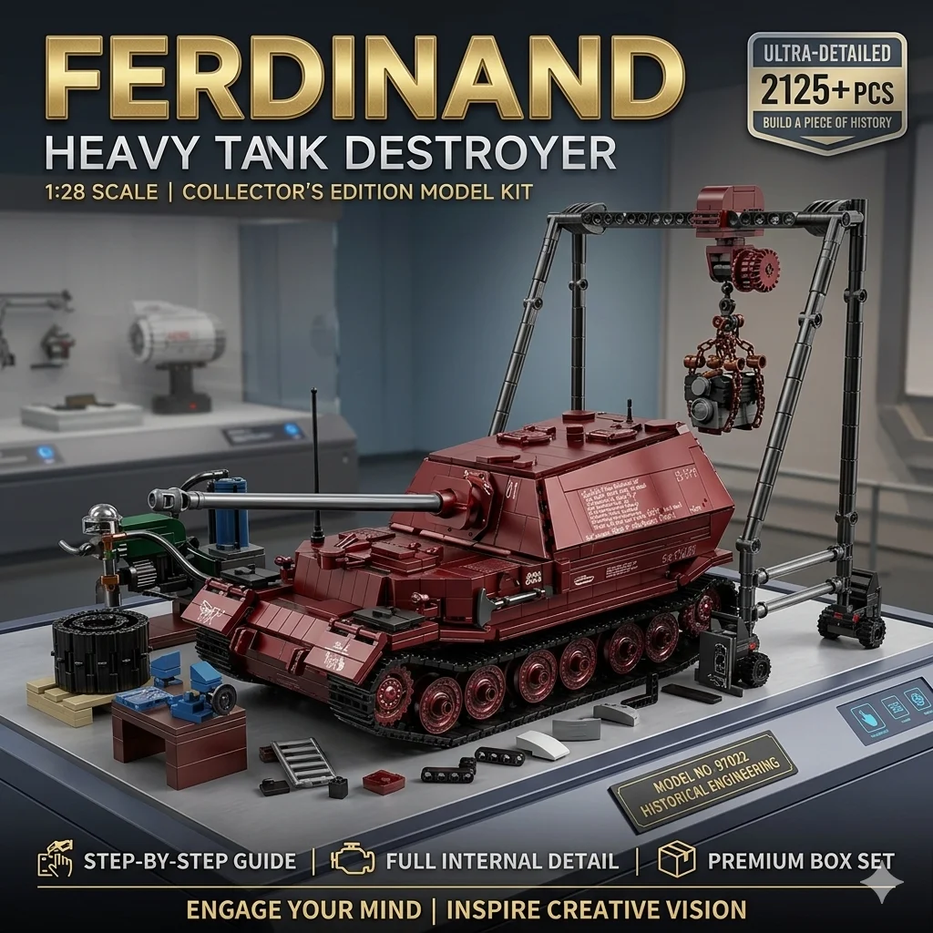 

2125PCS Ferdinand Heavy Tank Destroyer Building Blocks MOC DIY WW2 Military Army Vehicle Bricks Model Toy Gift for Adult Kids