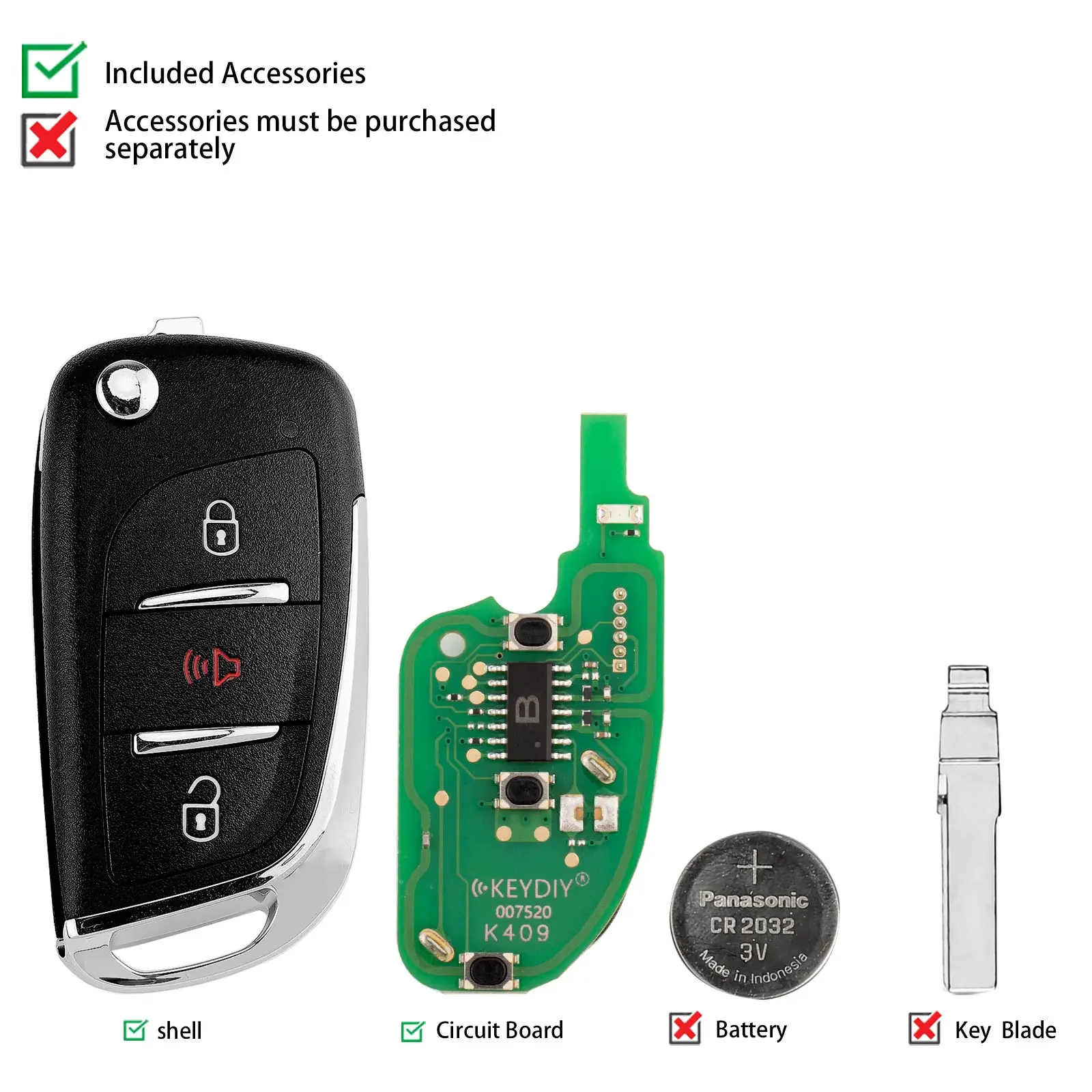 KEYDIY KD B11-2+1 Universal Flip Remote Key 2+1 Buttons Compatible with Peugeot Type