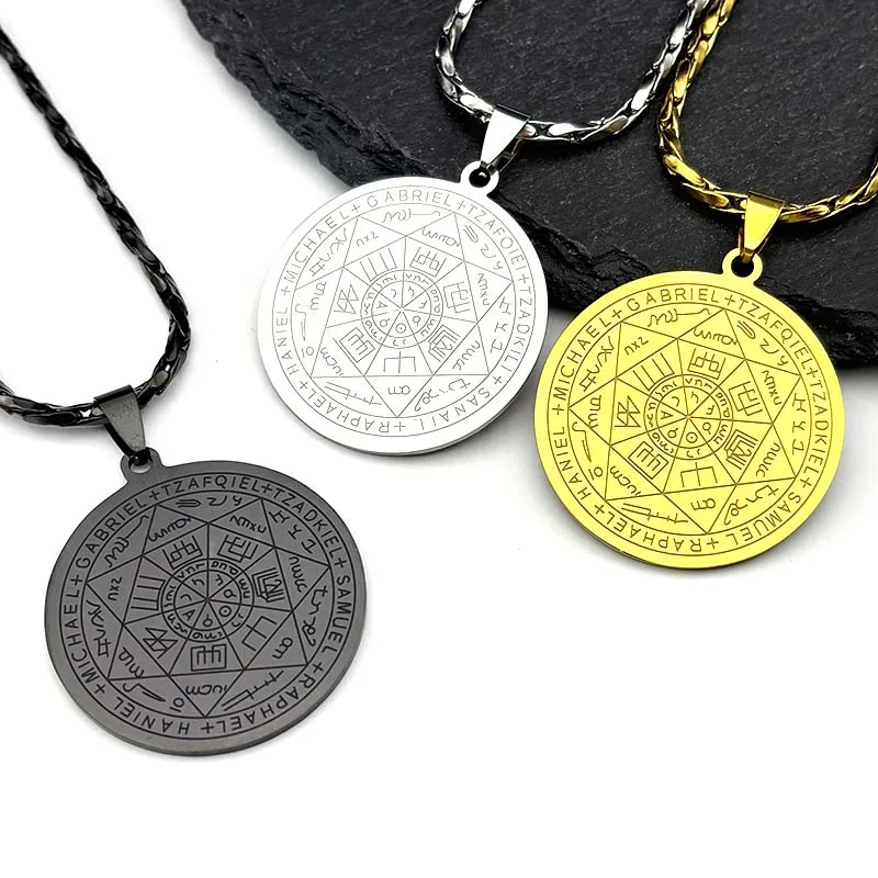 Sieben Erzengel Amulett Edelstahl Halsketten Männer Siegel von Salomon Talisman Christian Schutz Schmuck kragen hombre N1162