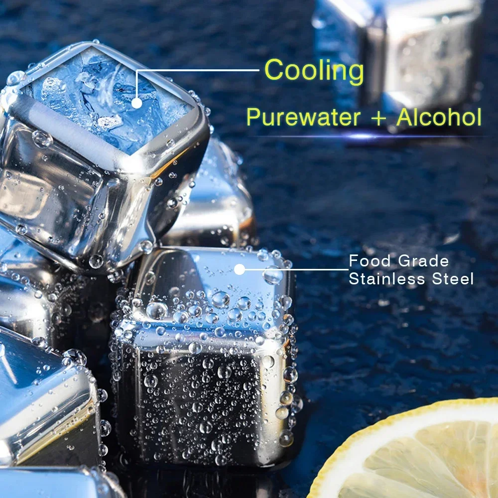 

304 Stainless Steel Ice Cubes, Reusable Whiskey Stones, Dice Poker Pattern, Quick-Frozen Metal Ice Pellets, Beer Cooler Bar Tool
