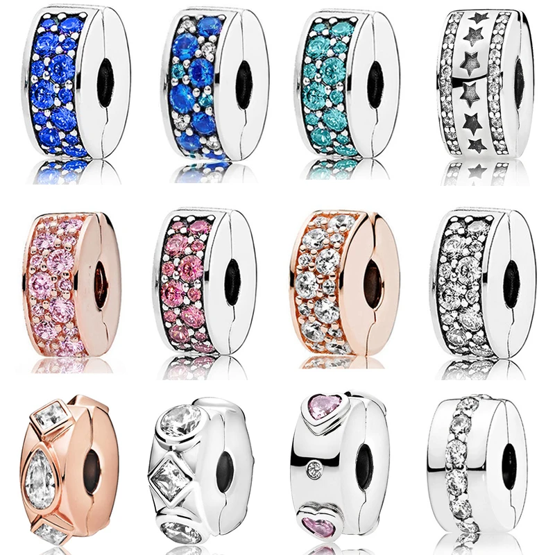 Fit Pandora Colorful Crystal Zircon Stopper Clip Charms for Jewelry Making Women Bracelet Accessories CZ Beads DIY Girls Bangles