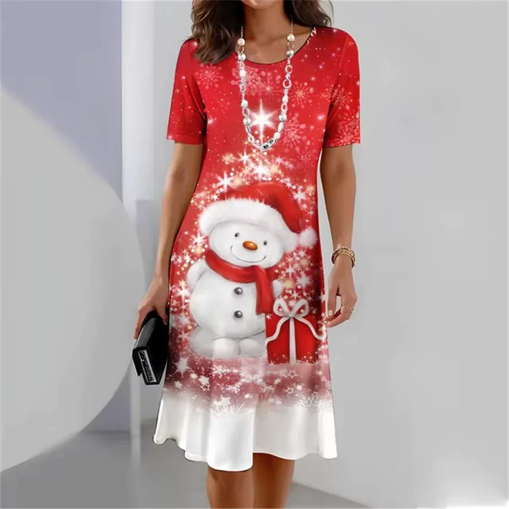 

Short Sleeve Cartoon Santa Claus Pattern Women Mini Dresses 3d Printed Street Ladies Christmas Dress 3XL Plus Size Casual Dress