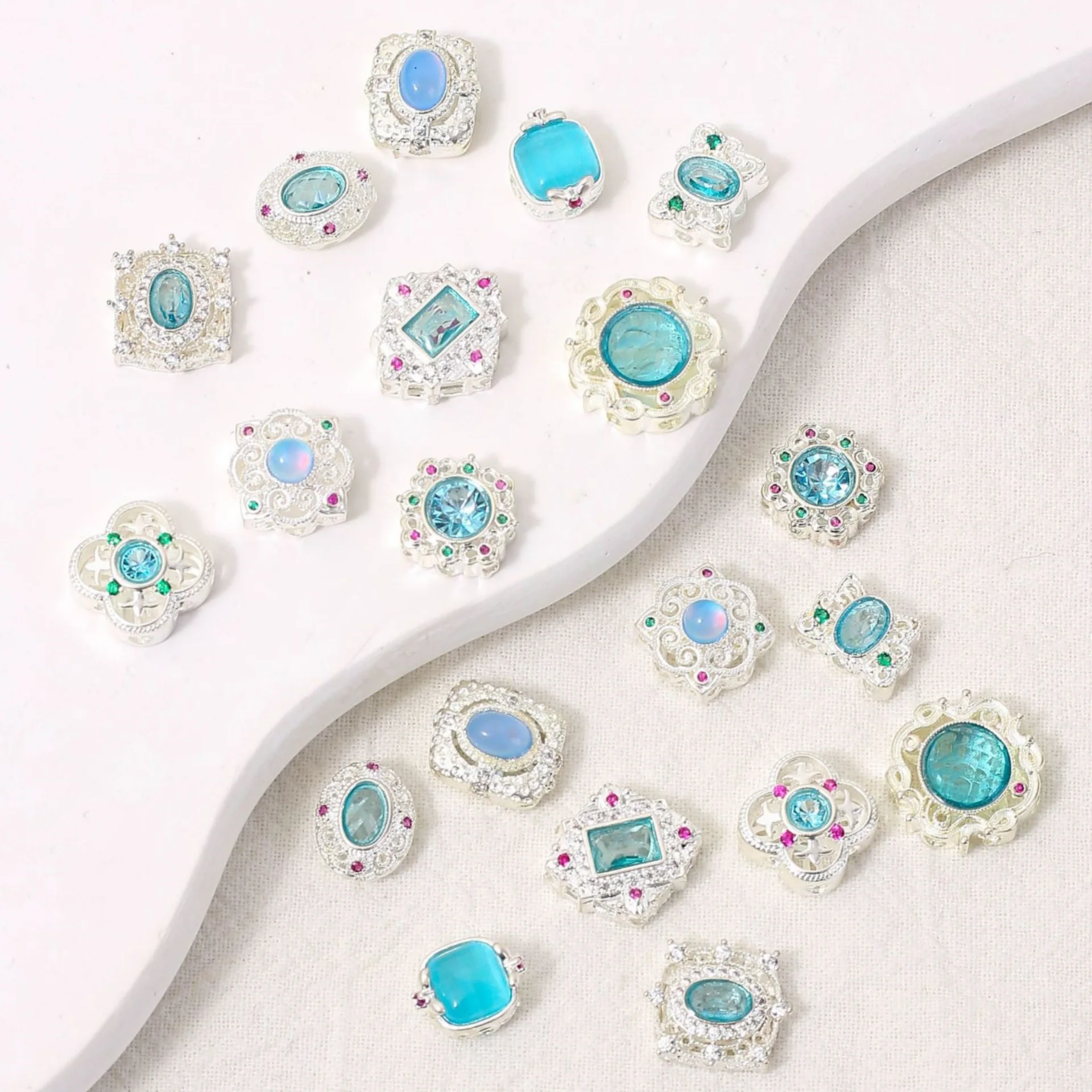 7pcs Copper Silver-plated Spacer Beads Inlaid Blue Crystal Stone Diy Bracelet Necklace Beading Jewelry Semi-finished Accessories