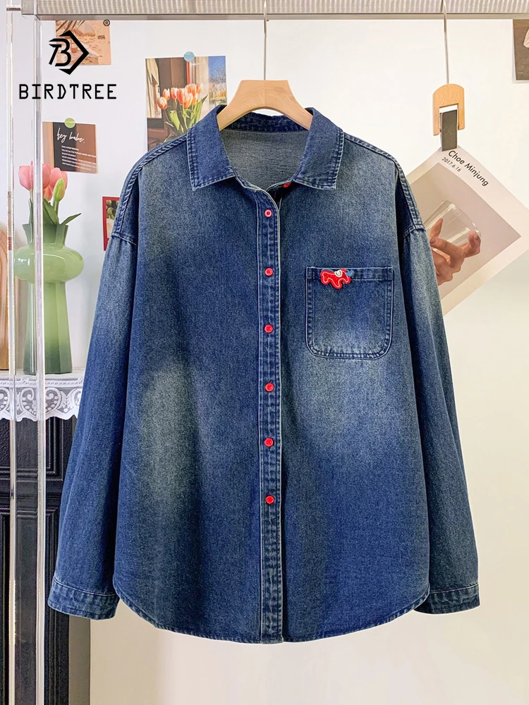 

Новая женская джинсовая рубашка с длинным рукавом на лето 2026, с вышивкой пони на лацканах, в стиле Mori Girl, ретро, омолаживающая, шикарная свободная блузка T64591CC