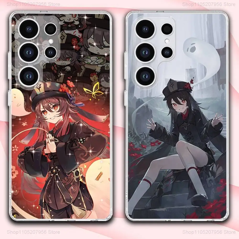 Casing Ponsel Game G-genshin HuTao untuk Samsung A30,71,51,S9,10,20,Ultra,FE,Lite,S25,24,22,23,21,PIus, Transparan, Silikon