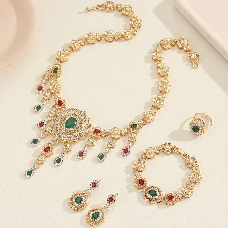 

5 PCS Women's Metal Jewelry Set Gold Plated Necklace Earrings Bracelet Elegant Daily Wear for Wedding/Party/Office Gift for Her