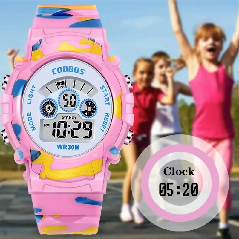 2023 New Boys Sports Military Kids Digital Watches Student Childrens Watch Fashion Luminous LED Alarm Camouflage Girls Clock