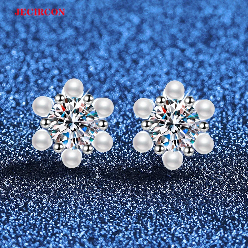 

JECIRCON S925 Sterling Silver Moissanite Earrings, Mini Pearl Sunflower Studs, Minimalist Elegant 0.5CT Sparkling Jewelry Gifts