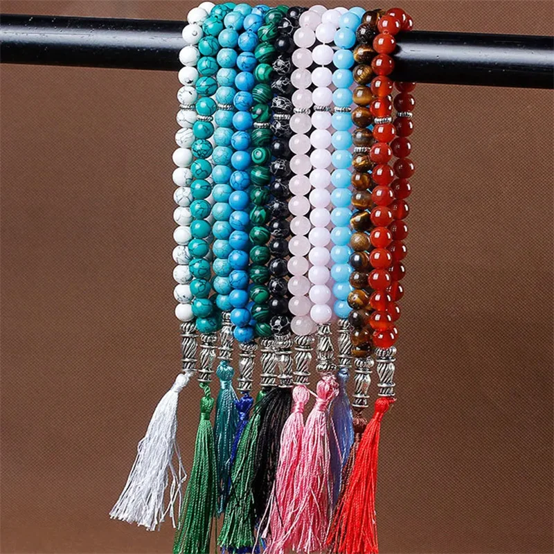 10 mm Green Malachite Stone Bracelets Tassel Pendant 33 Prayer Beads Islamic Muslim Tasbih Allah Mohammed Rosary For Women Men view 6