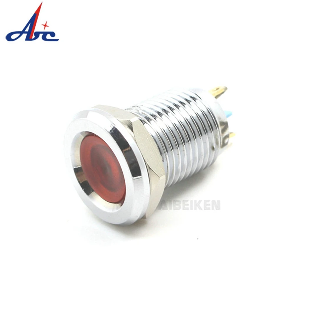 

10PCS Concave Head 12MM LED Metal Indicator Light 3-220V AC/DC Industrial LED Signal Pilot Lamp with 2Pin Terminal